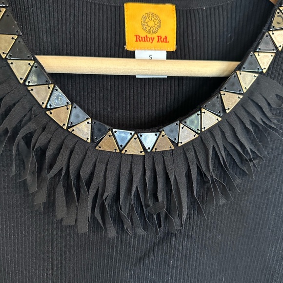Ruby rd black fringe detail ribbed sleeveless top small - Picture 2 of 4